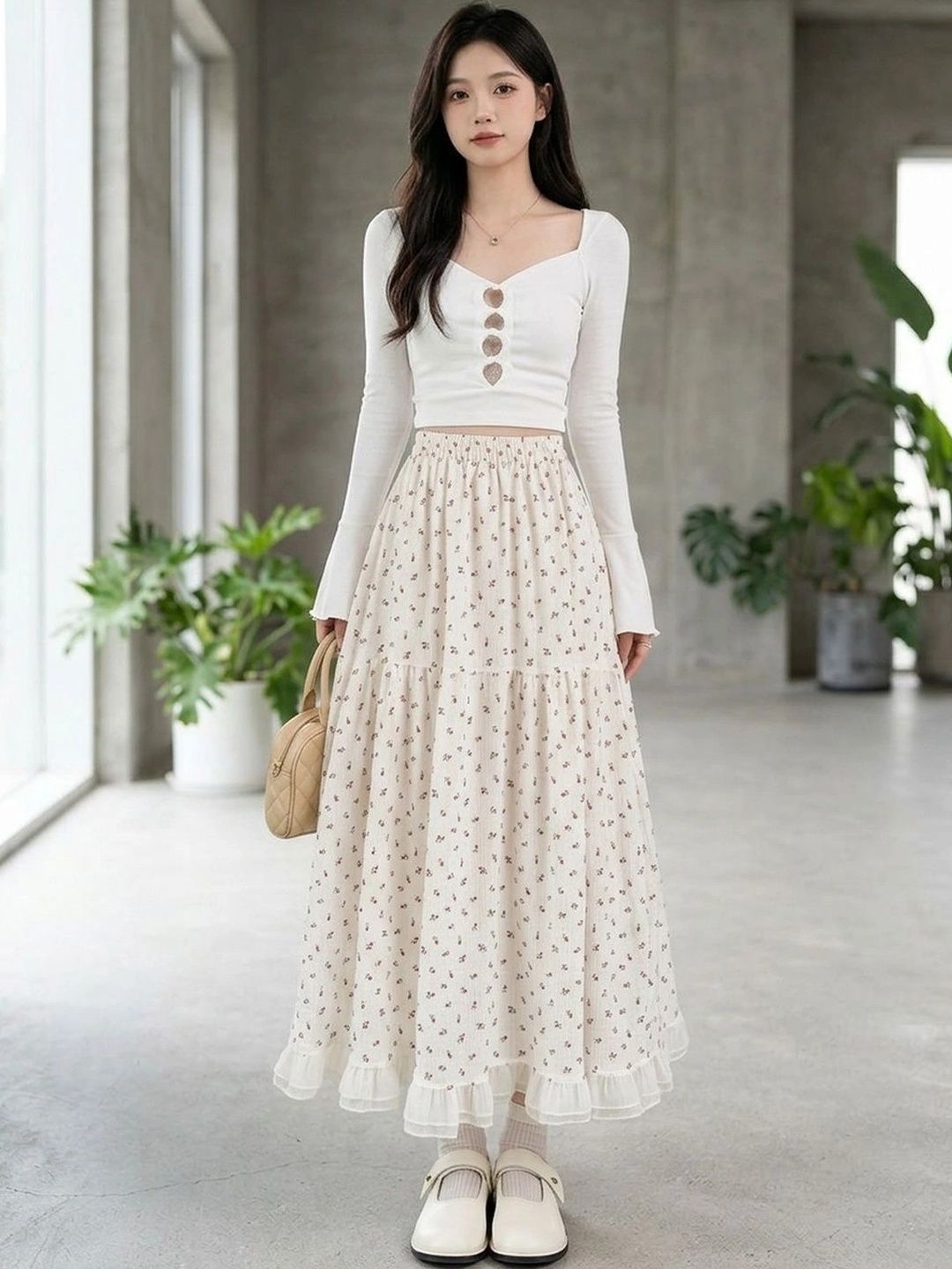 Suo Women Graphic Maxi Flared Skirt-picture-15