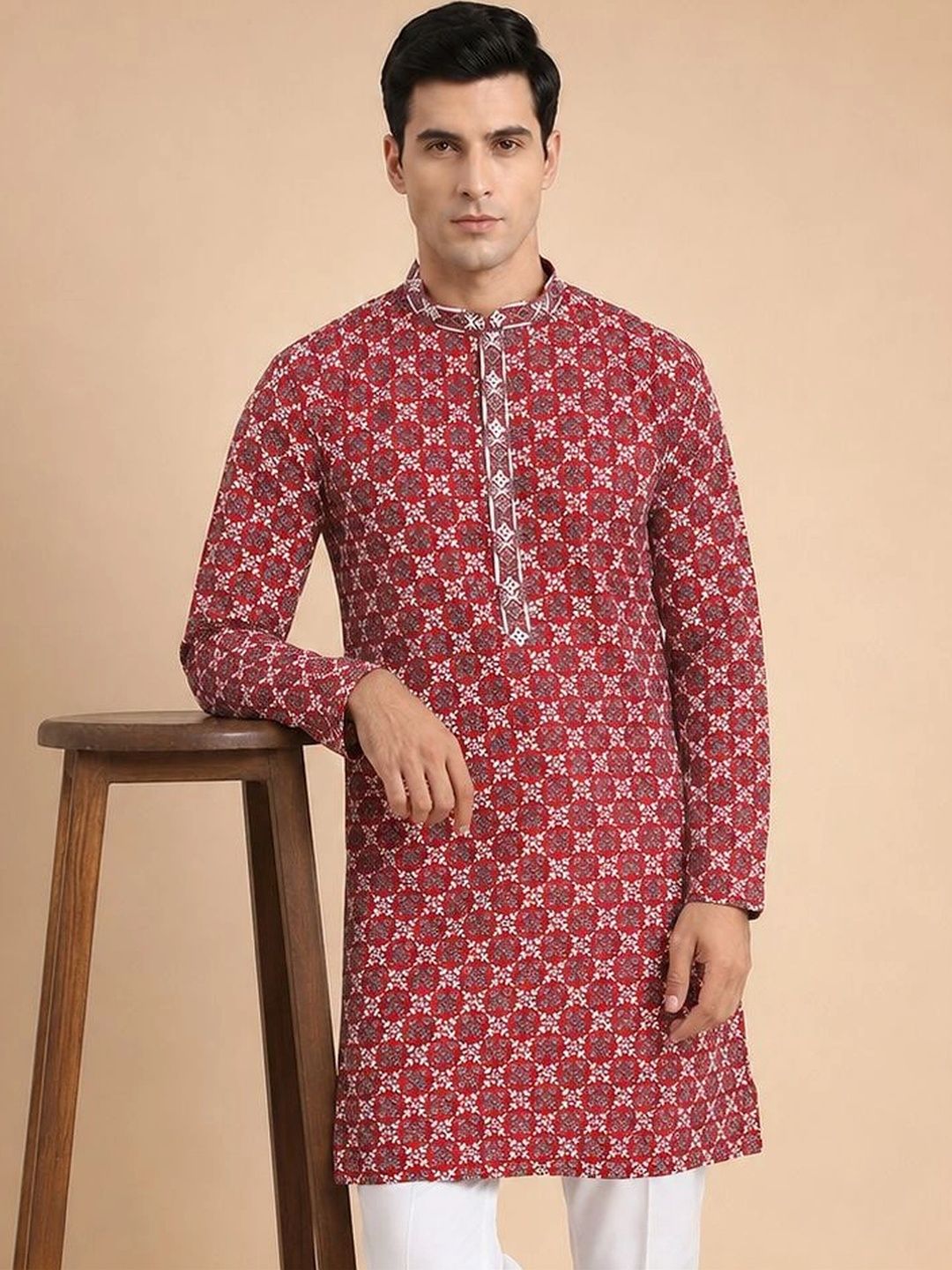 House of Pataudi Men Ethnic Motifs Printed Thread Work Kurta-picture-56