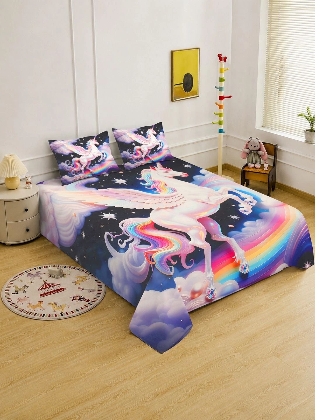 Myntra Elegant Homes Blue & Black Cartoon Characters 400 TC King Bedsheet with 2 Pillow Covers-picture-23