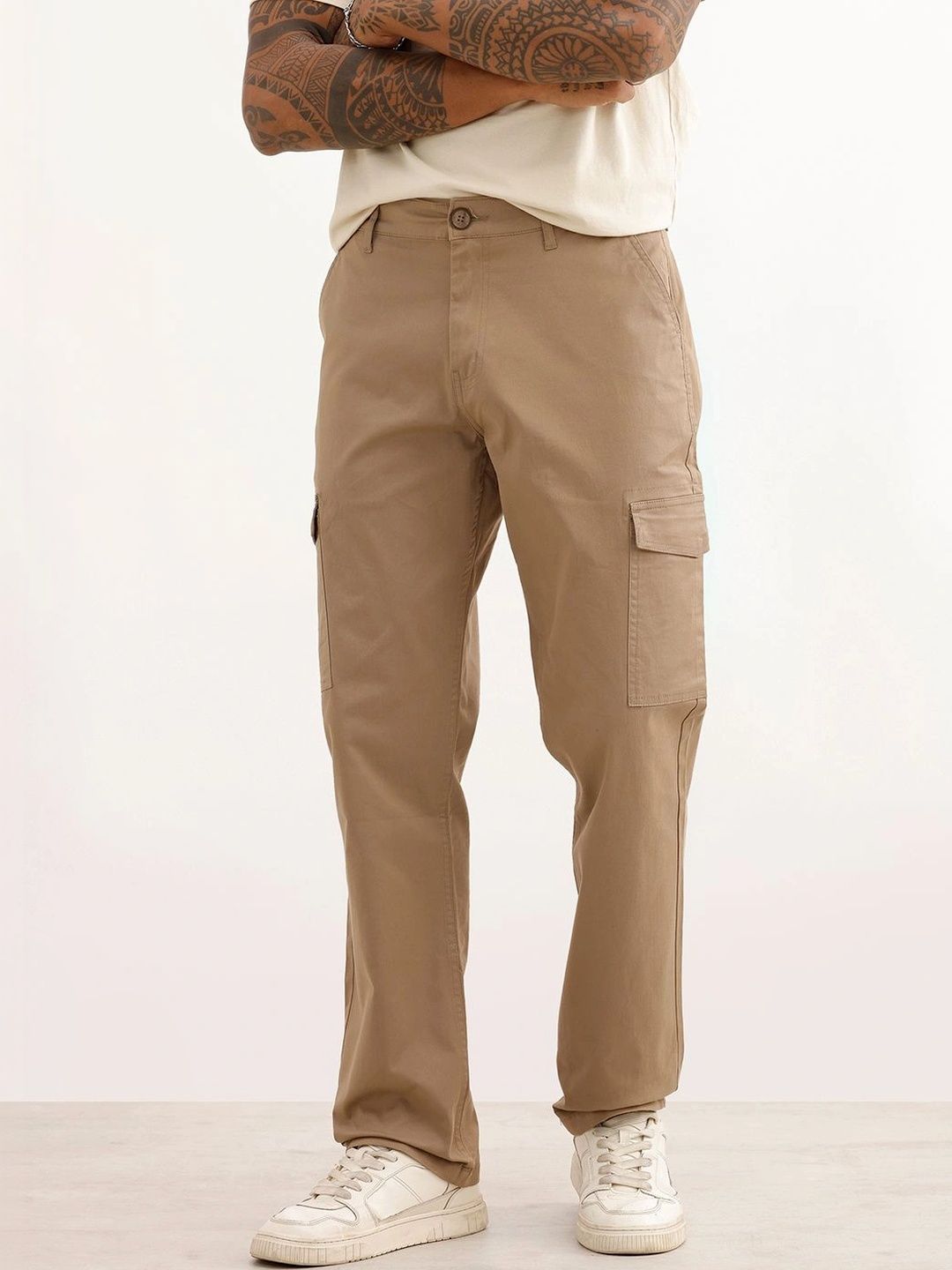WROGN Men Straight Fit Easy Wash Cargos Trousers-picture-45