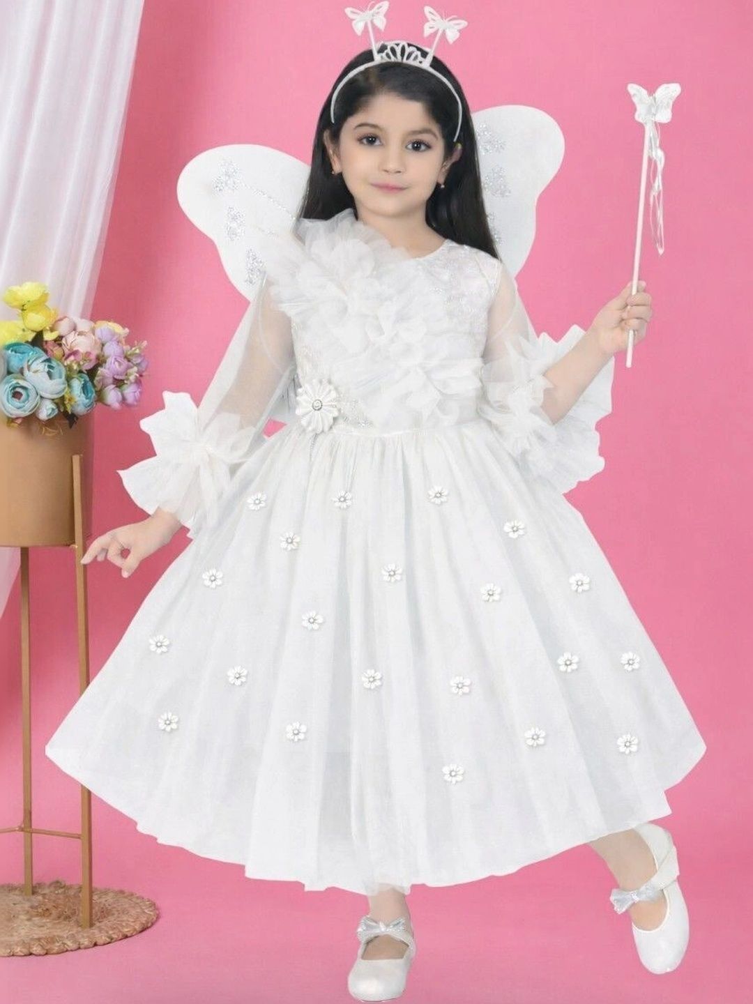 ITC FASHION Embellished Flared Sleeve Ruffled Net A-Line Dress-picture-31