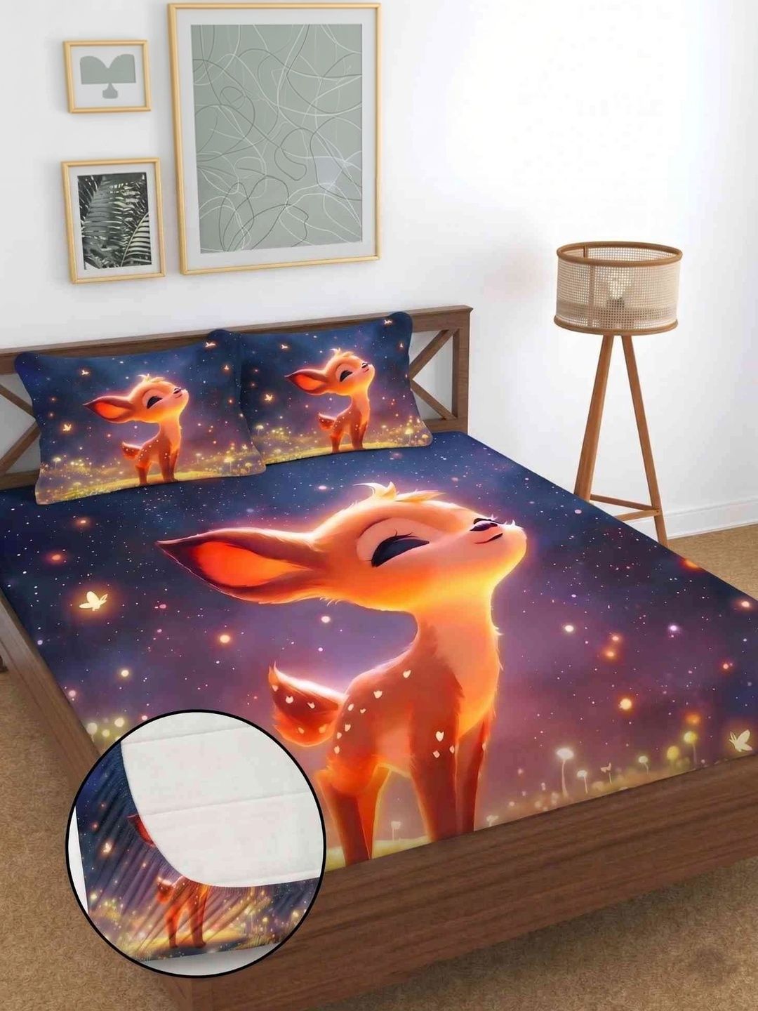 MAA HOME CONCEPT Blue Cartoon Characters 400 TC Bedsheet with 2 Pillow Covers-picture-3