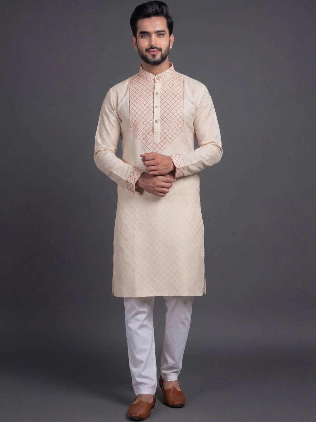 Tibra Collection Men Ethnic Motifs Regular Thread Work Kurta with Pyjamas-picture-27