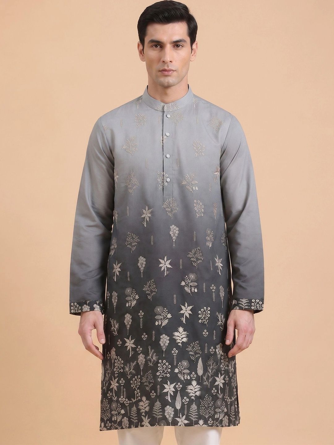 House of Pataudi Men Floral Embroidered Regular Thread Work Kurta with Pyjamas-picture-13