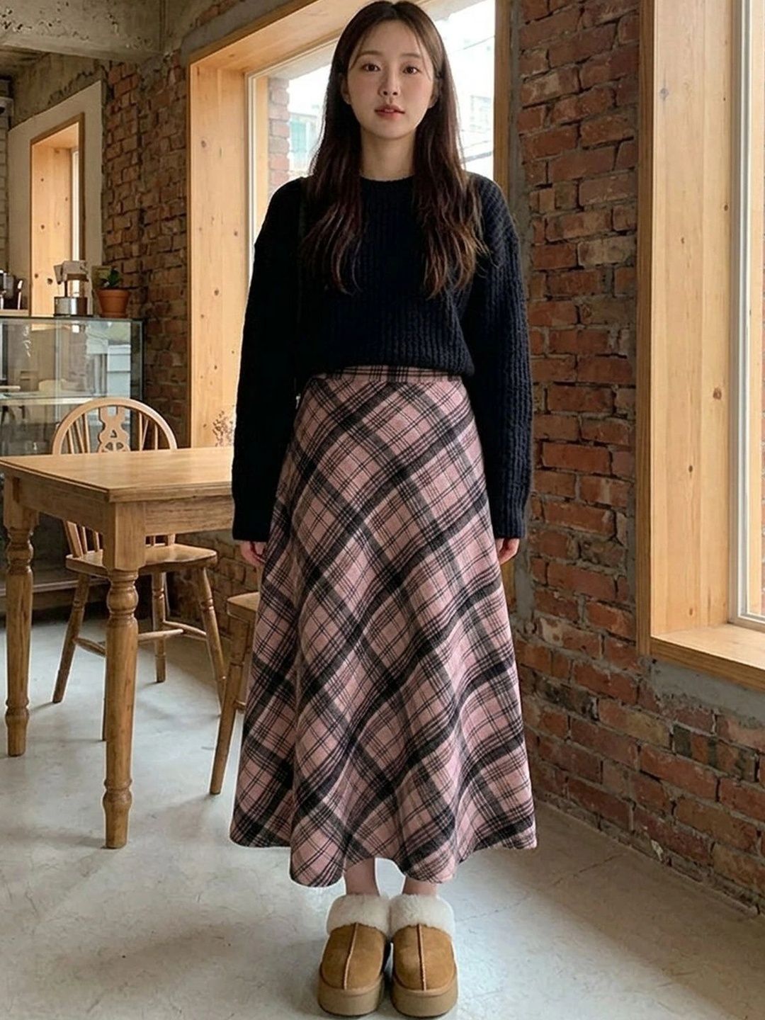Suo Women Checked Midi A-Line Skirt-picture-30