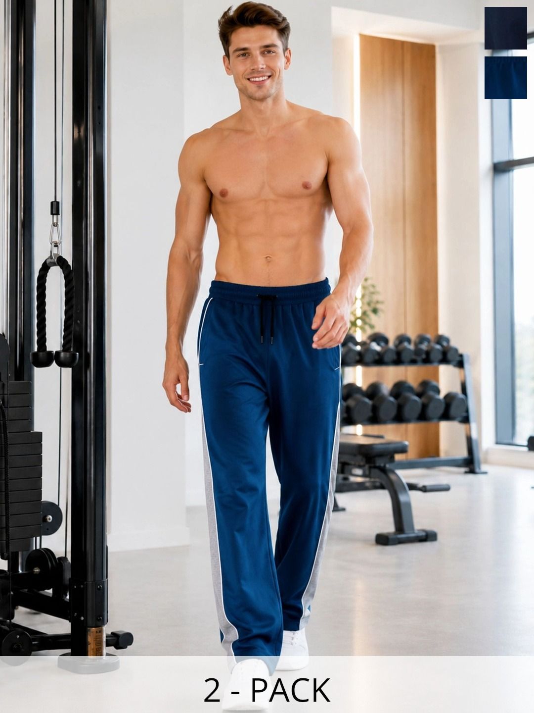 T.T. Men Pack of 2 Straight Fit Colourblocked Training Track Pants-picture-24