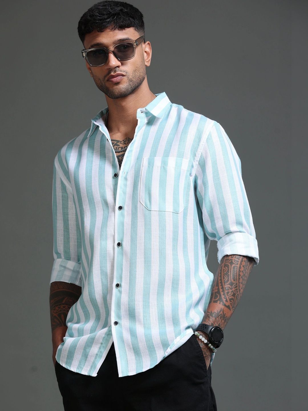 TOM MACKLER Men Classic Slim Fit Striped Casual Shirt-picture-50