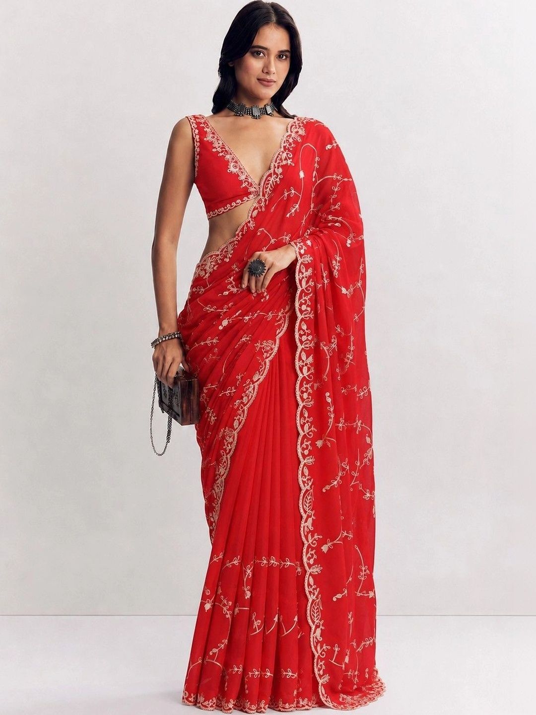 KALINI Floral Embroidered Satin Saree-picture-16