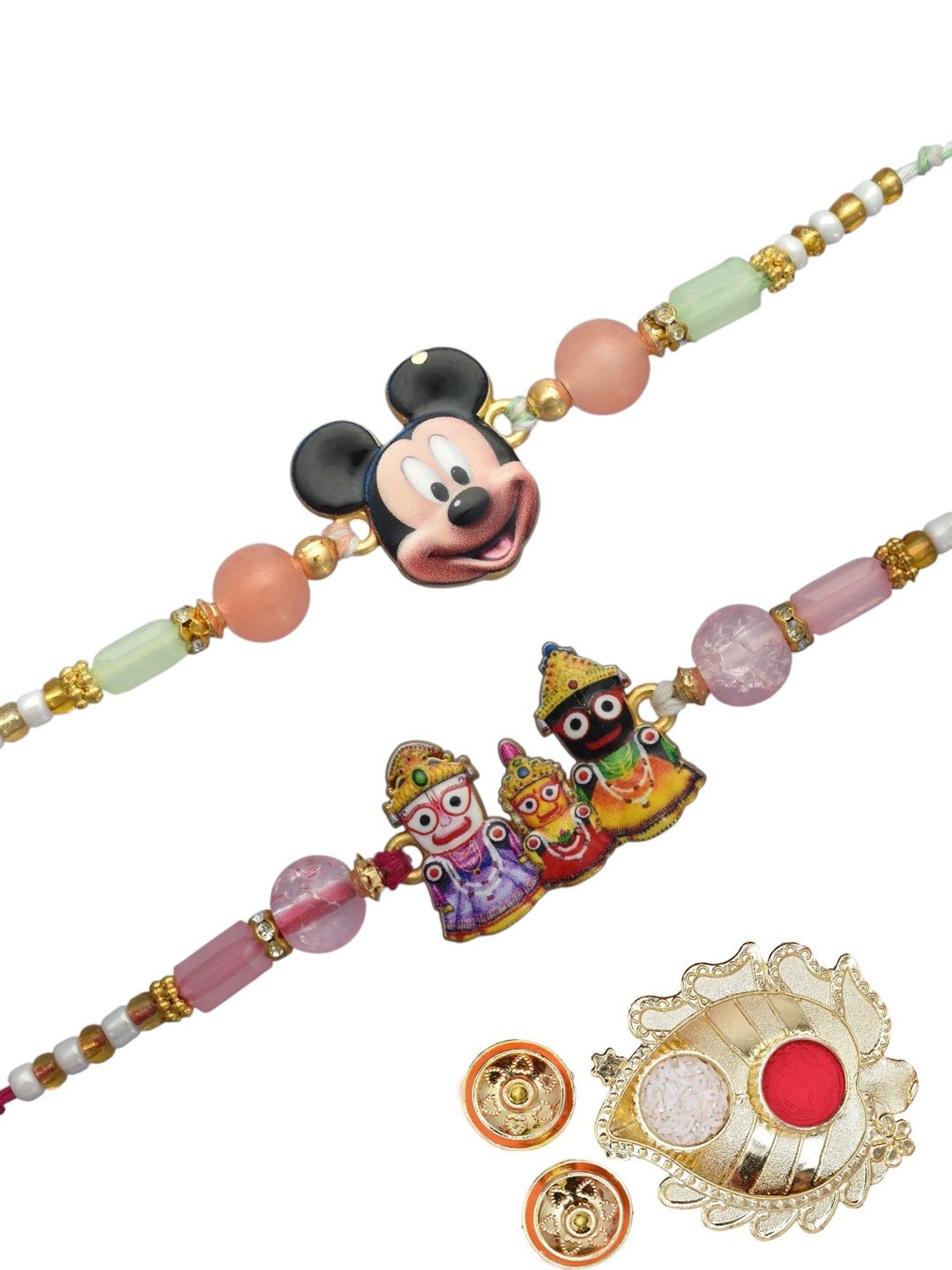 MEIRA JEWELLERY Set Of 2 Gold-Plated Rakhi Gift Set With Decorative Thaali & Greeting Card-picture-48