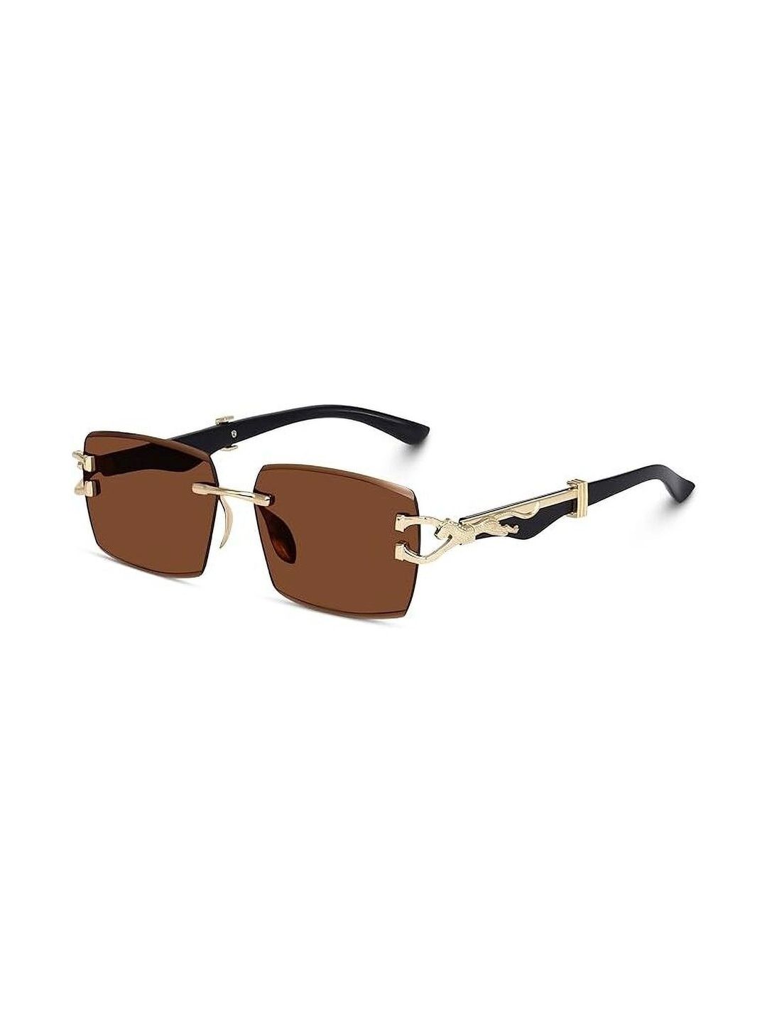 EYELLUSION Women Brown Lens & Gold-Toned Rectangle Sunglasses with-image-6
