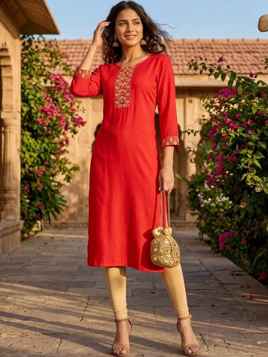 radhika creation Ethnic Motifs Embroidered Sequinned Pure Cotton Sequinned Kurti-picture-31