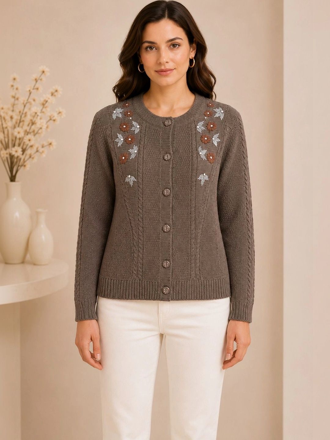 FIRST SLEEP Women Embroidered Woollen Cardigan with Embroidered Detail-picture-27