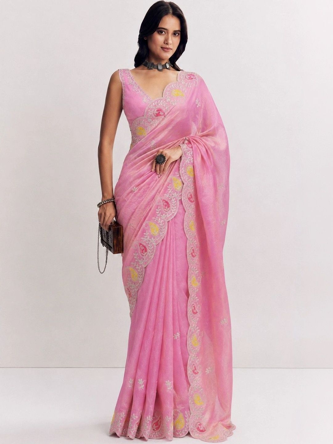 KALINI Floral Embroidered Satin Saree-picture-36