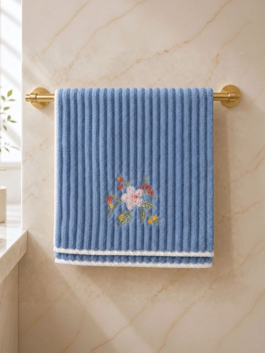 DIVYAM - JOY OF COMFORT Blue & White 1 420 GSM Bath Towel-image-10