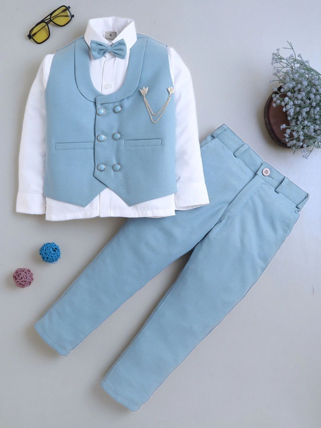 BT DEZINES Boys Shawl Collar Single-Breasted Three-Piece Suit-picture-29