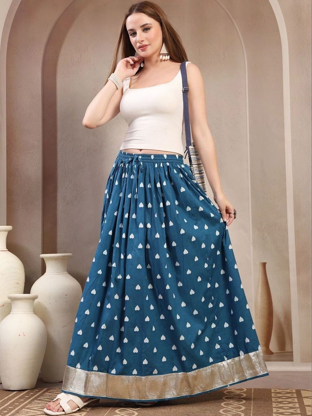 Anouk Women Cotton Cotton Cambric Micro or Ditsy Print Maxi Flared Skirt-image-18