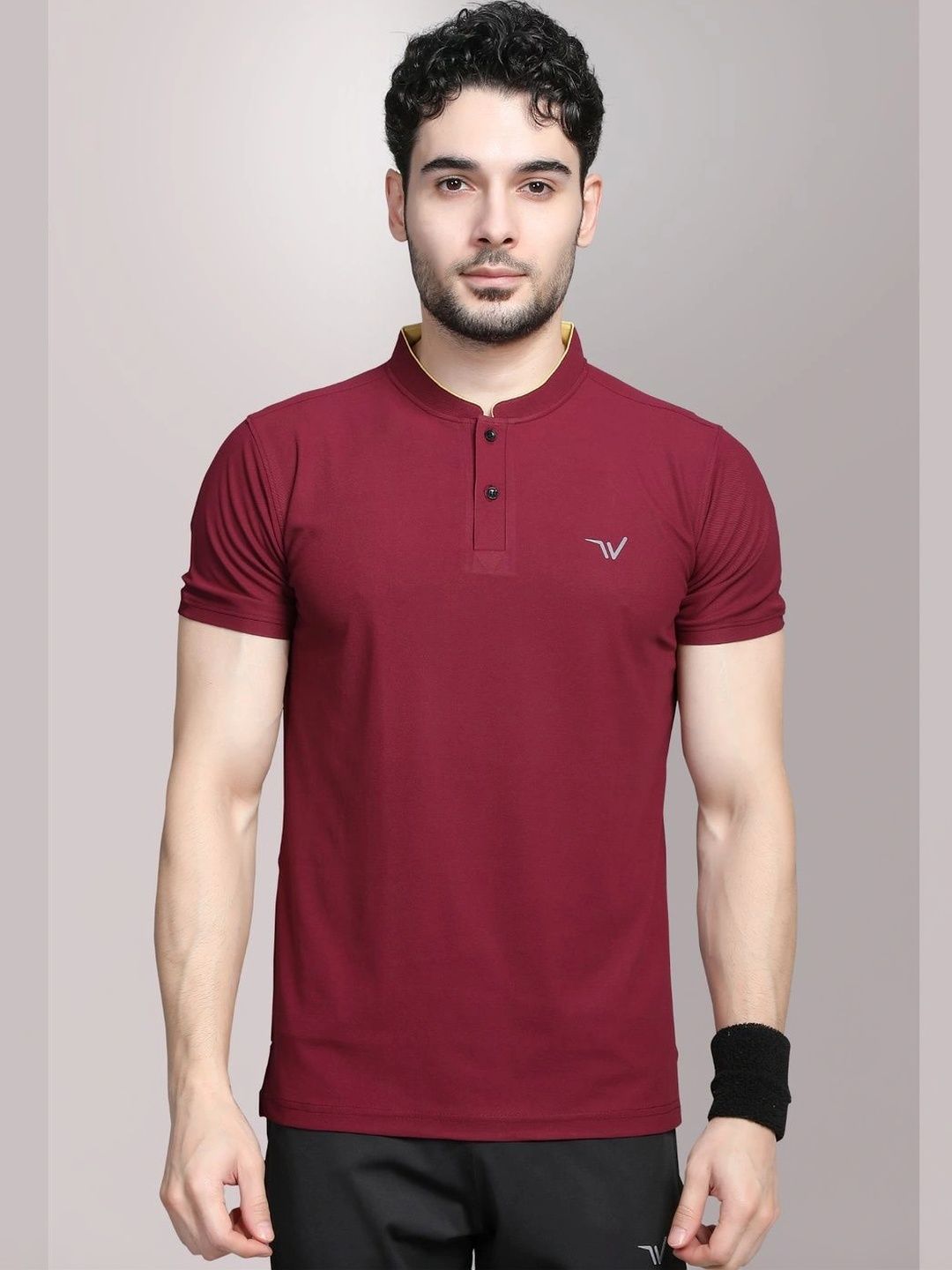 WEWOK Men Brand Logo Mandarin Collar Fusion T-shirt-picture-15