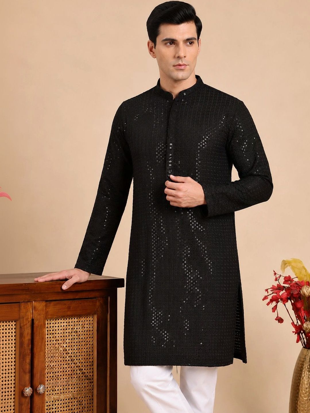 House of Pataudi Men Embellished Sequinned Kurta-picture-41