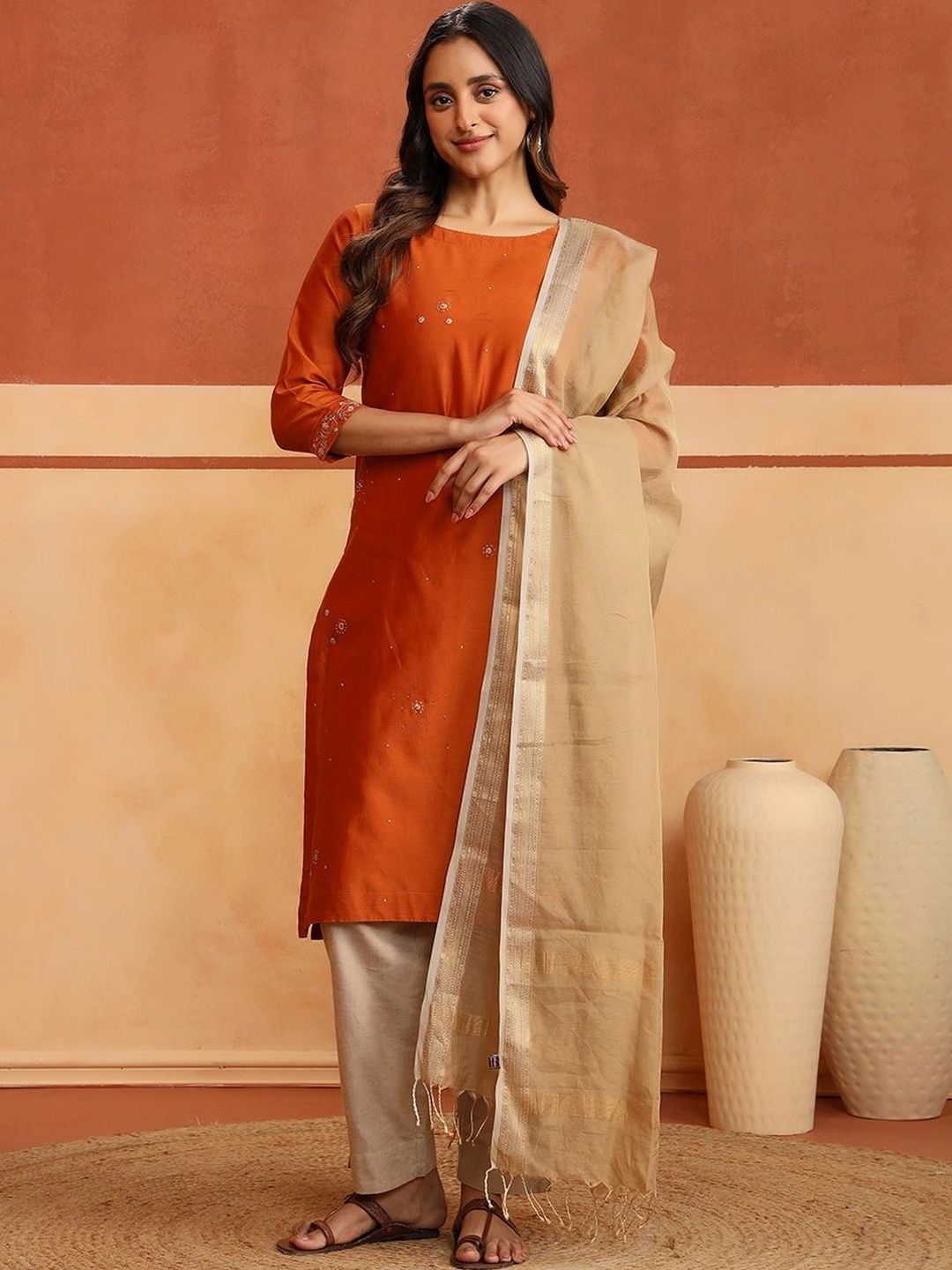 Fabindia Woven Design Cotton Silk Blend Dupatta with Zari-picture-44