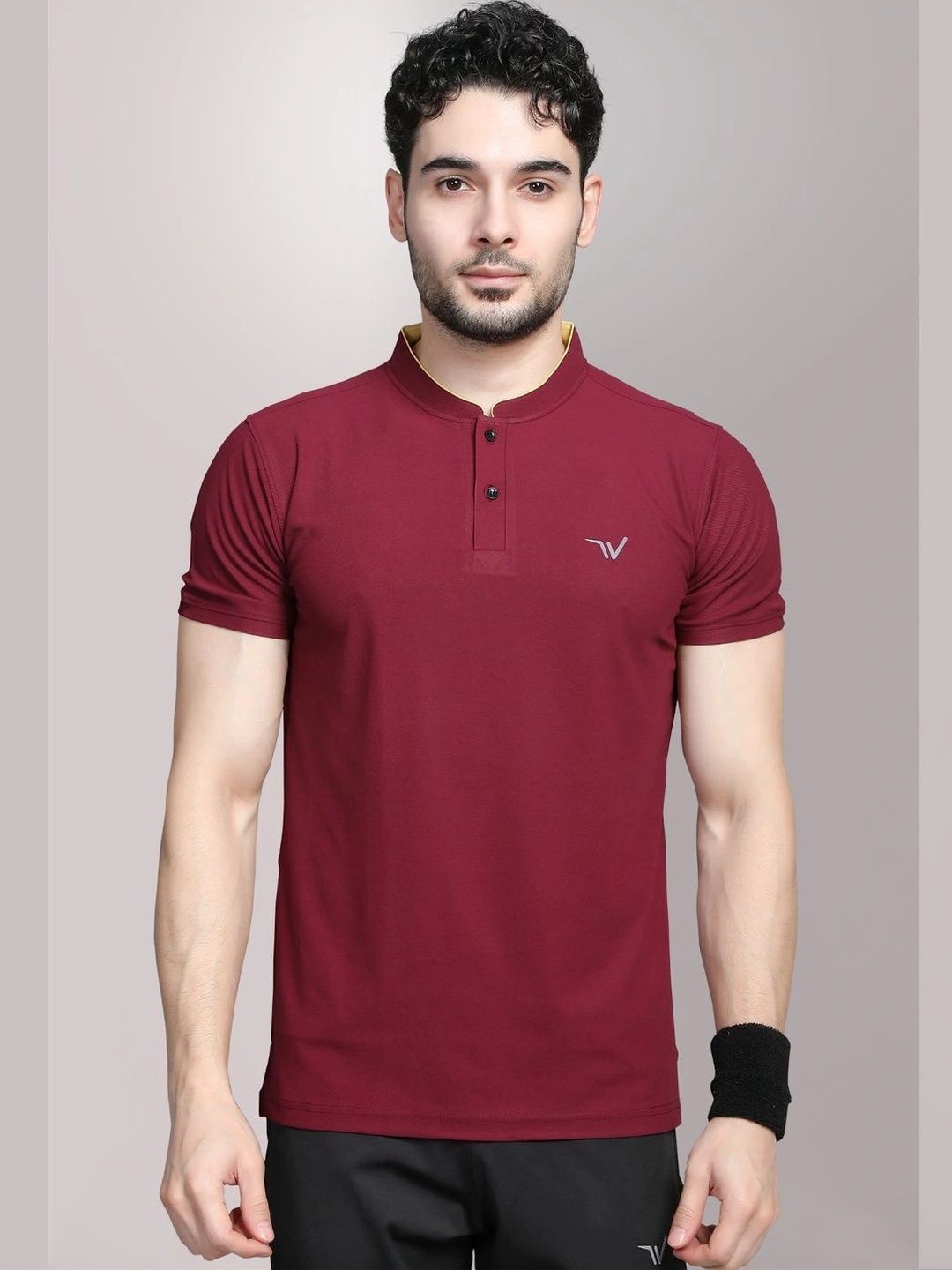 WEWOK Men Brand Logo Mandarin Collar Fusion T-shirt-picture-52