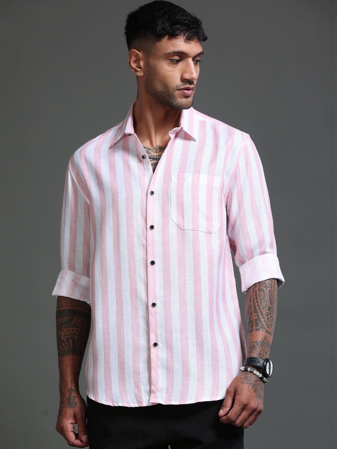 TOM MACKLER Men Classic Slim Fit Striped Casual Shirt-picture-10