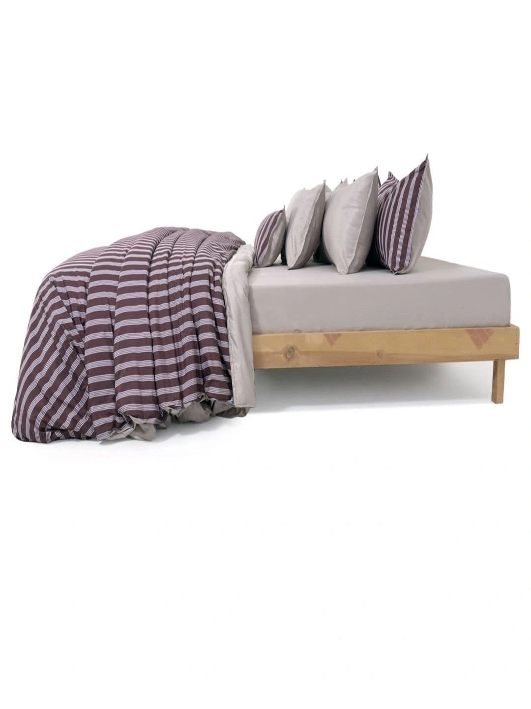 Zarf Brown & Grey Striped Cotton 9 Piece Single Superfine Bedding Set-image-33