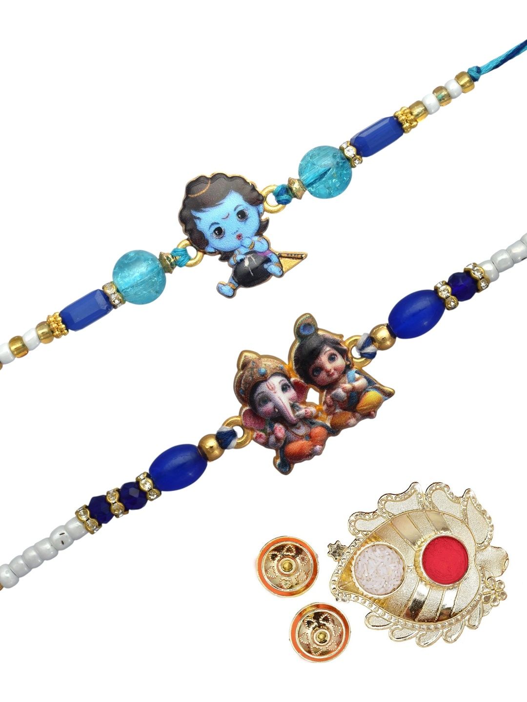 MEIRA JEWELLERY Set Of 2 Gold-Plated Rakhi Gift Set With Decorative Thaali & Greeting Card-picture-24