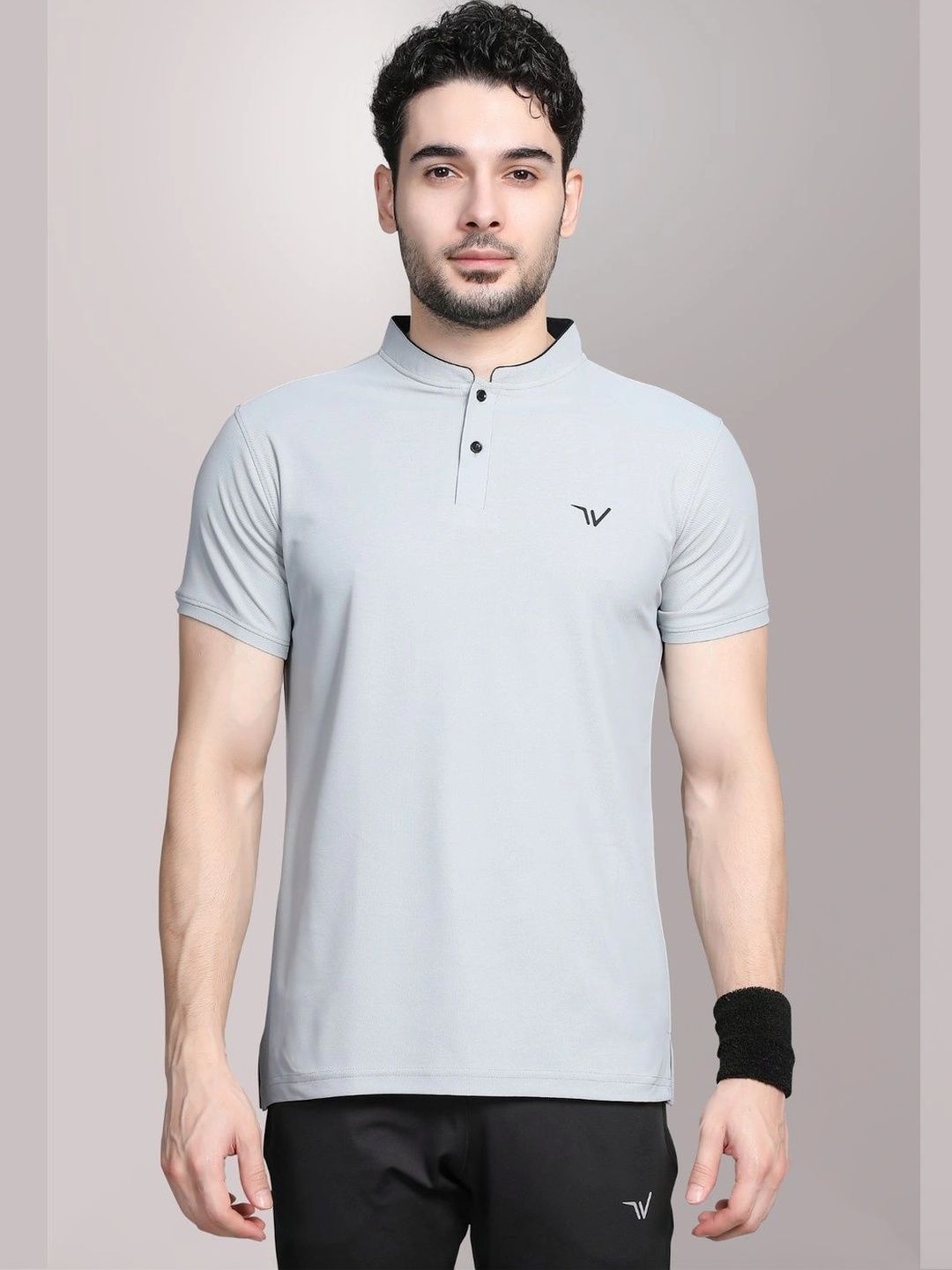WEWOK Men Brand Logo Mandarin Collar Fusion T-shirt-picture-22