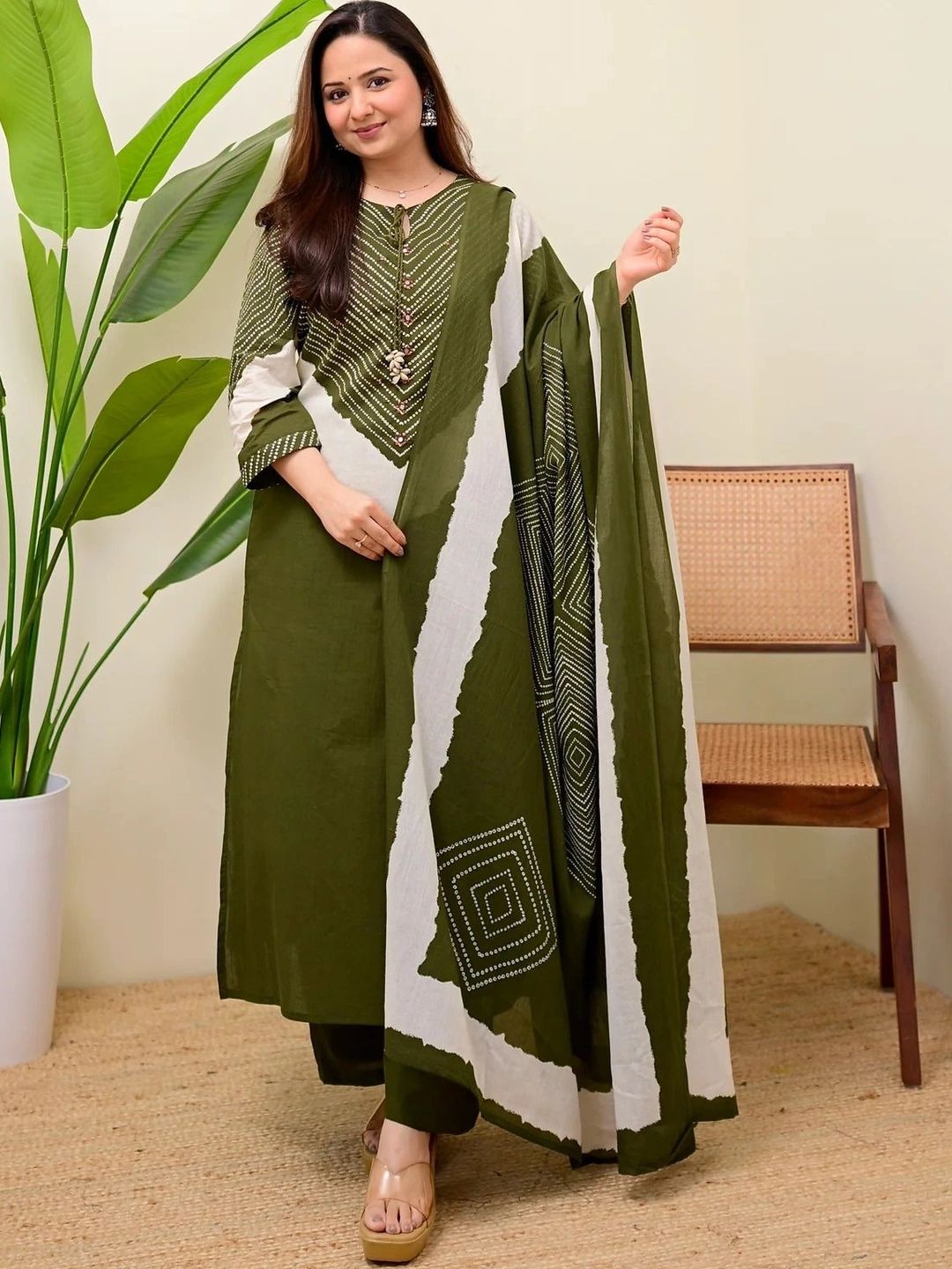 SANGOURI Women Dyed Regular Pure Cotton Kurta with Trousers & With Dupatta-picture-15