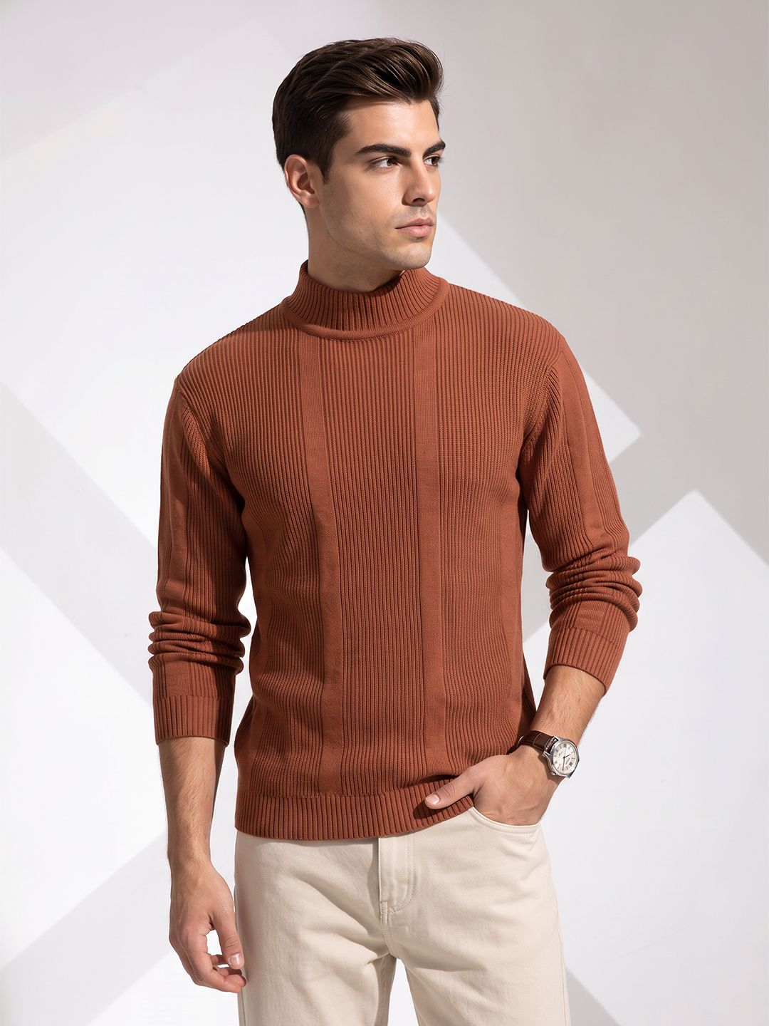 INVICTUS High Neck Textured Pullover Sweater-picture-34