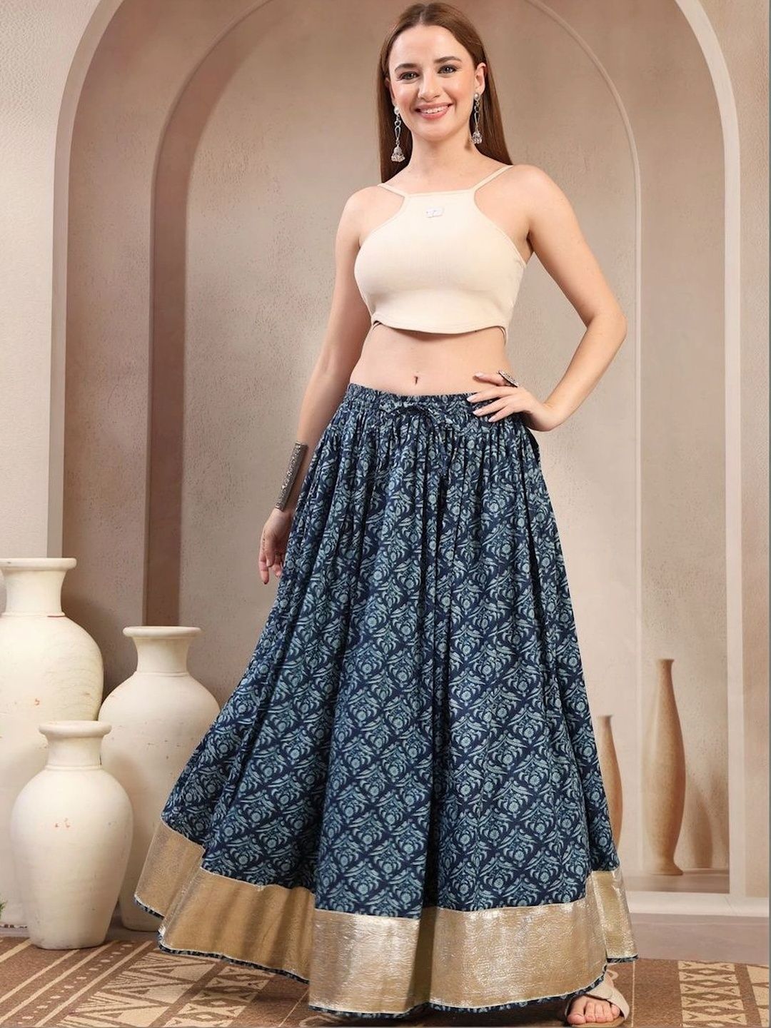 Anouk Women Cotton Cotton Cambric Floral Maxi Flared Skirt-picture-43