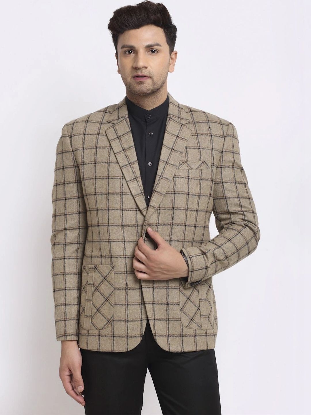 Moda Rapido Checked Notched Lapel Single-Breasted Casual Blazer-picture-27
