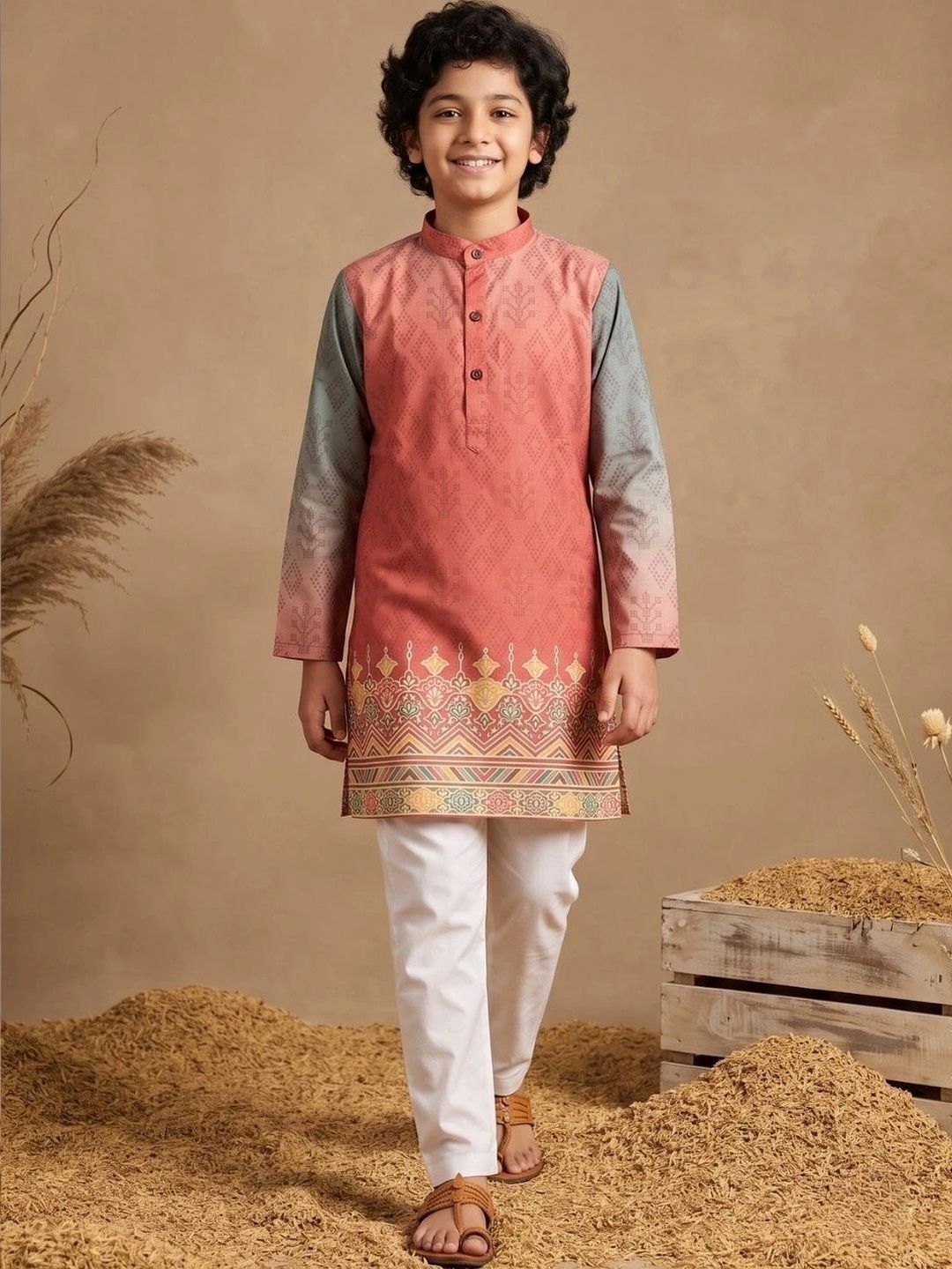 Aj DEZInES Boys Ethnic Motifs Printed Regular Kurta with Pyjamas-picture-22