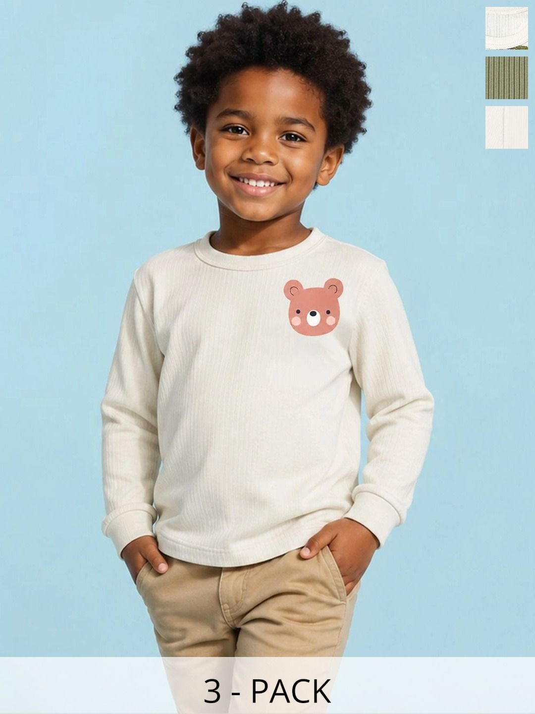 MiArcus Kids Pack of 3 Checked Printed Full Sleeves Round Neck Thermal Tops-picture-12