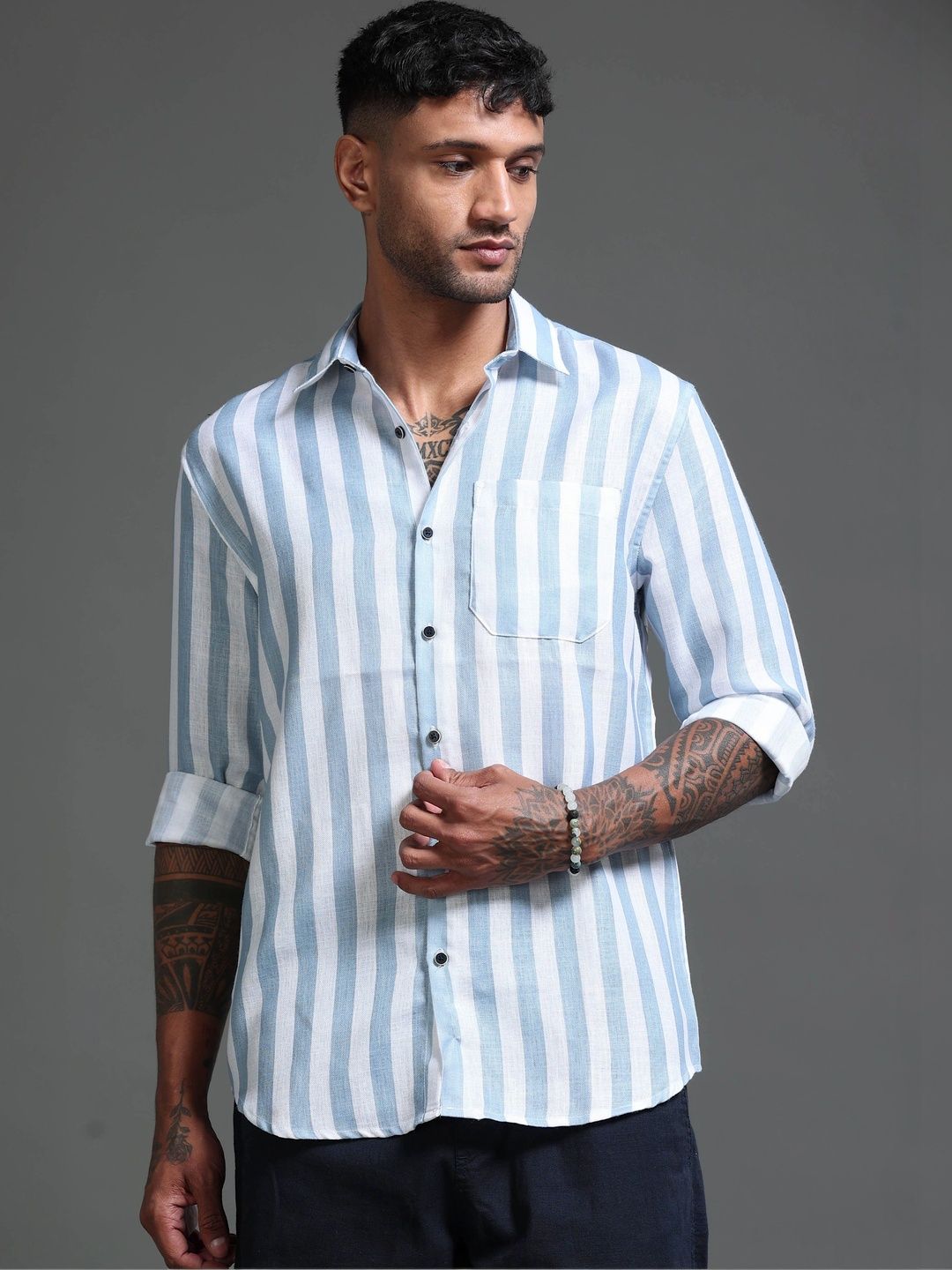 TOM MACKLER Men Classic Slim Fit Striped Casual Shirt-picture-36