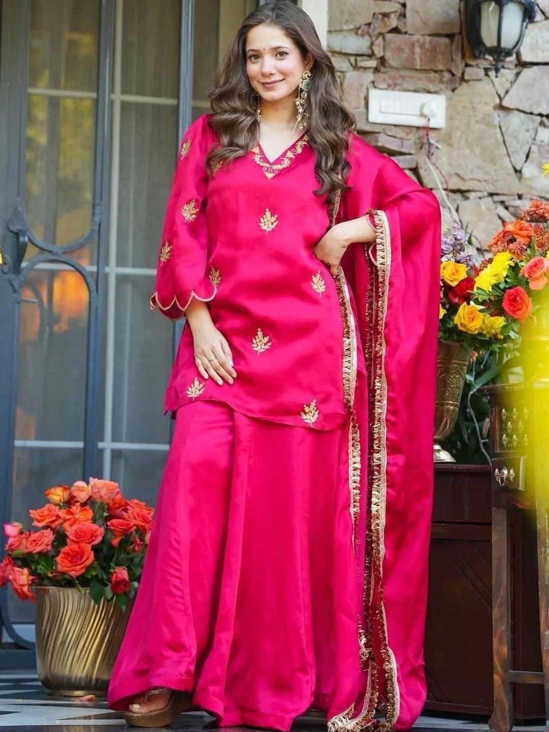 GRINISH Ethnic Motifs Embroidered V-Neck Flared Sleeves Pure Cotton Kurti-picture-36