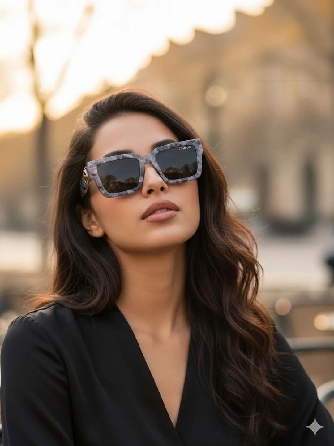 ZAADRAN Unisex Black Square Sunglasses with-image-3