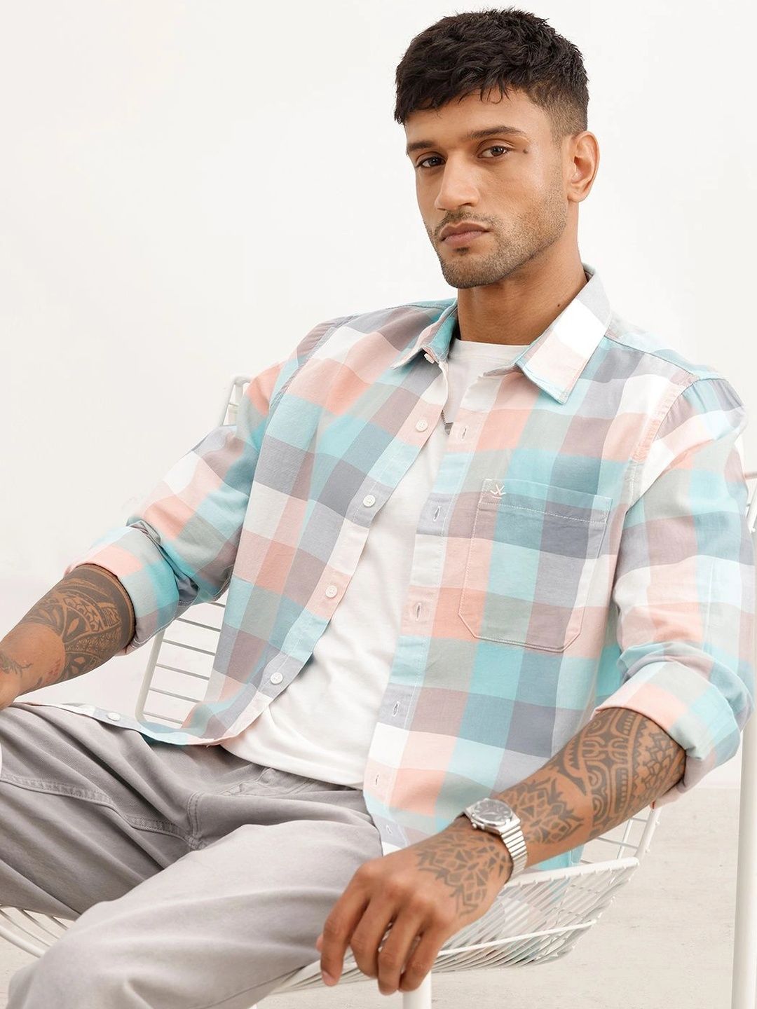 WROGN Men Slim Fit Checked Casual Shirt-picture-37