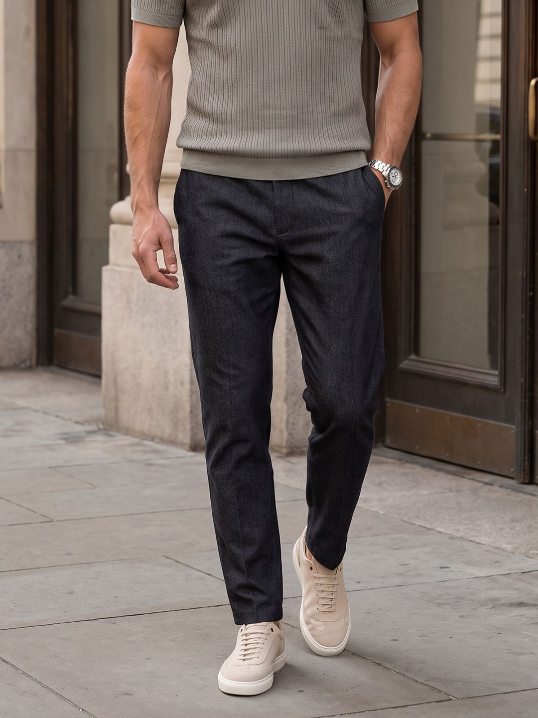 French Connection Men Self Design Chinos Trousers-picture-55