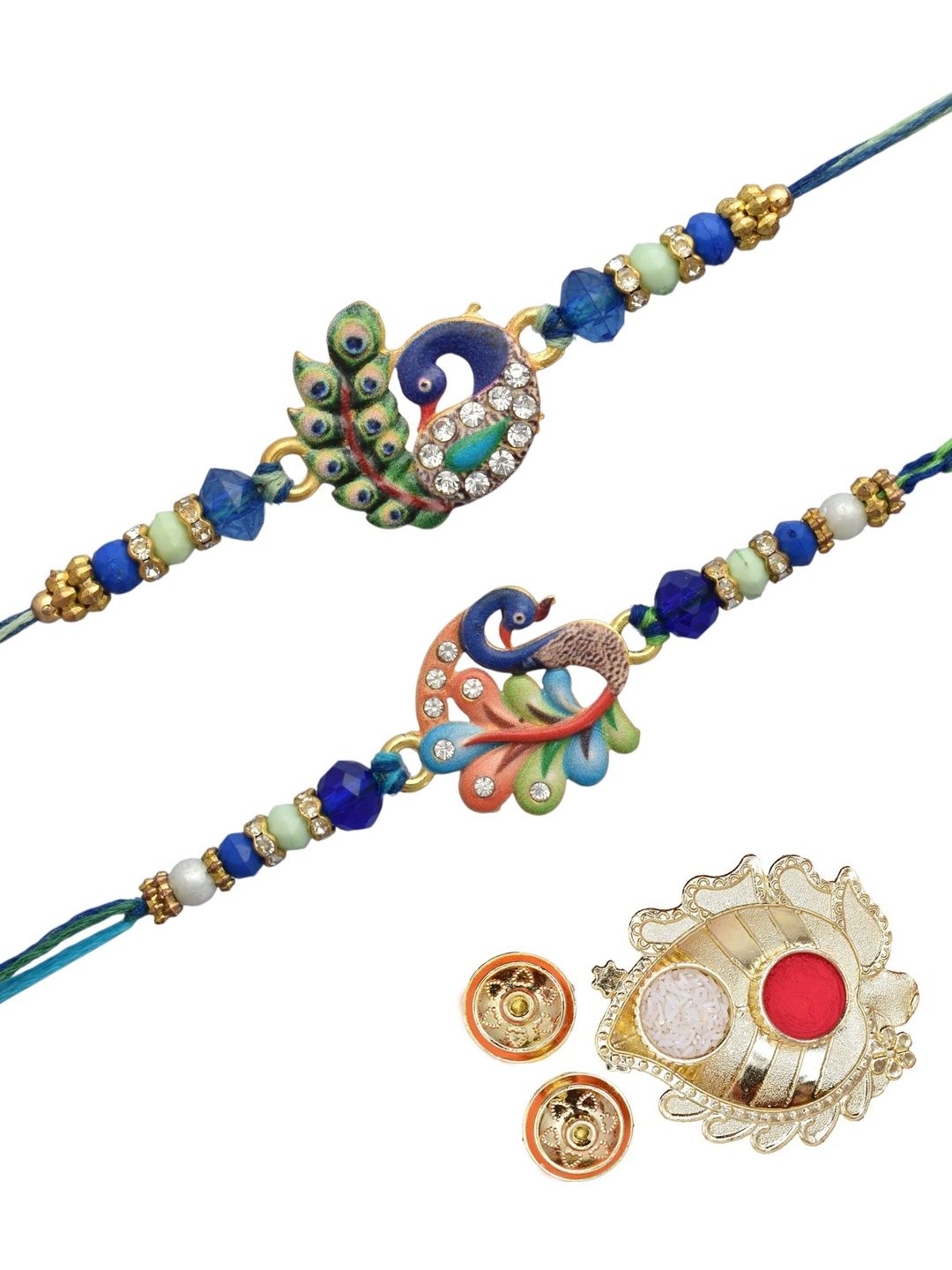 MEIRA JEWELLERY Set Of 2 Gold-Plated Rakhi Gift Set With Decorative Thaali & Greeting Card-picture-40