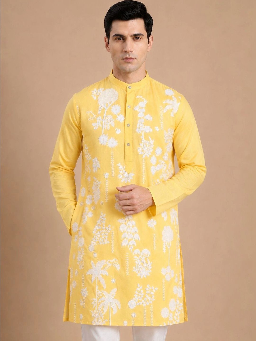 House of Pataudi Men Floral Embroidered Regular Thread Work Kurta with Pyjamas-picture-13