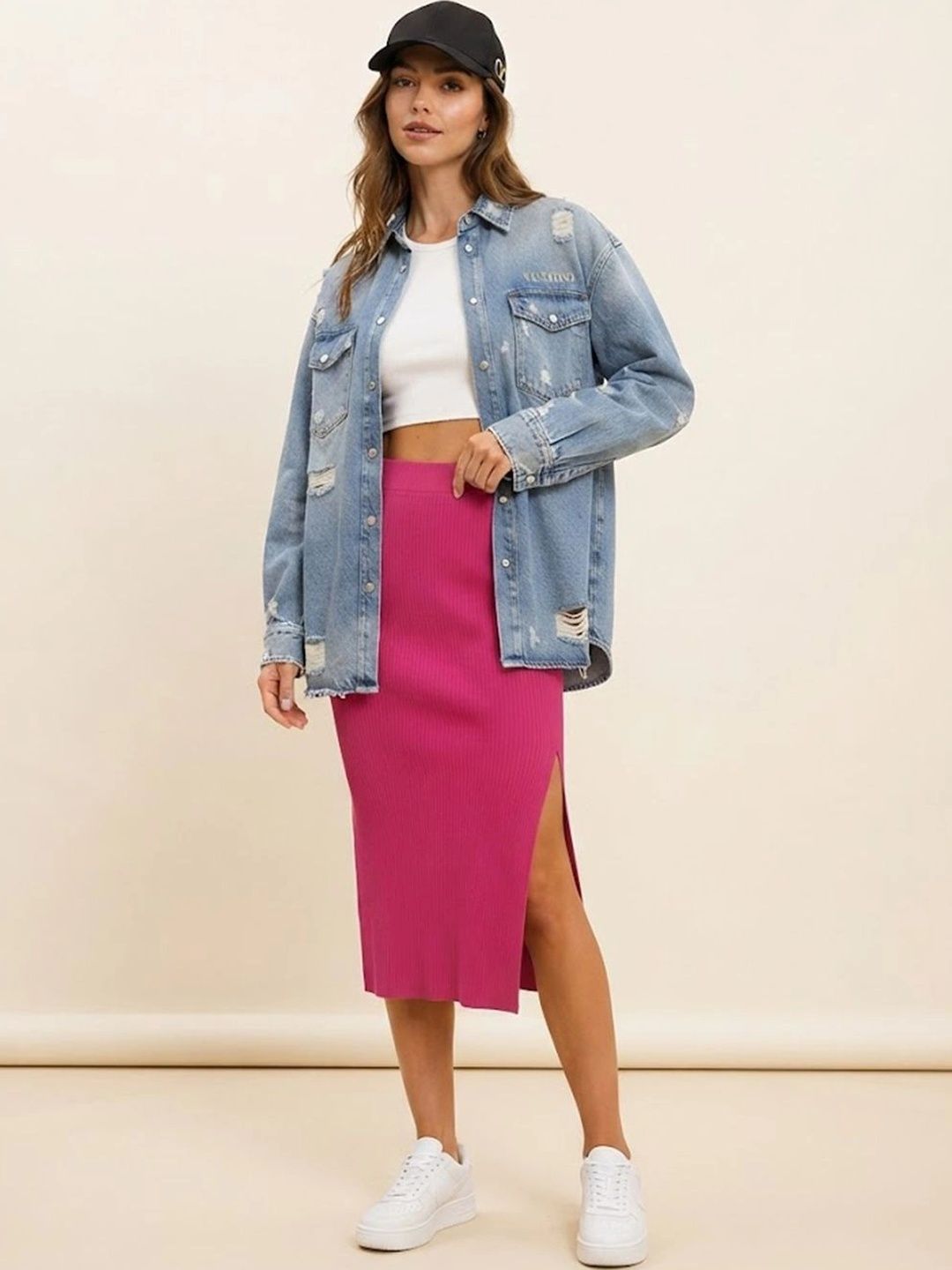 Neon Femme Women Side Slit Midi Straight Skirt-picture-20