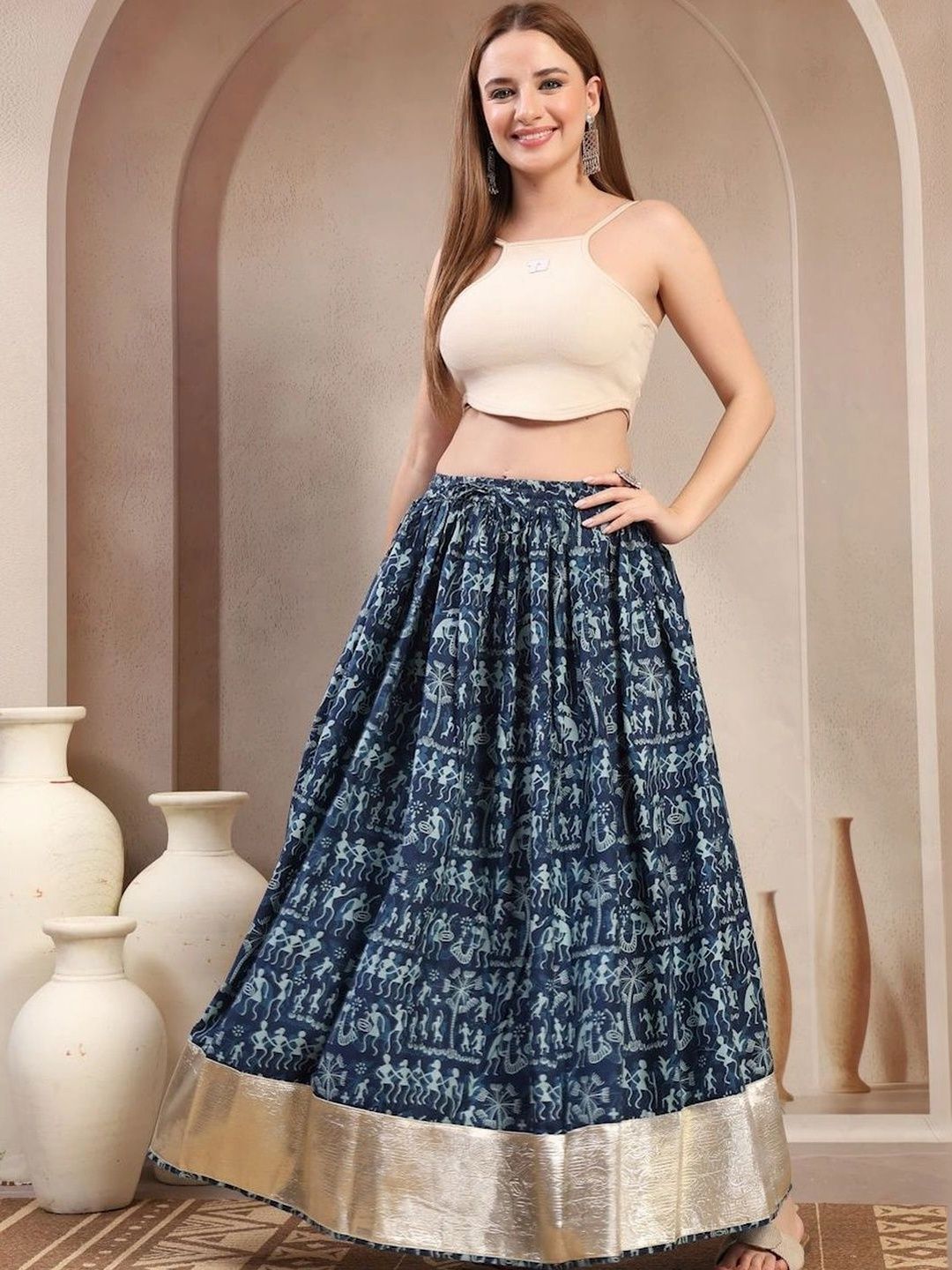 Anouk Women Cotton Cotton Cambric Graphic Maxi Flared Skirt-picture-12