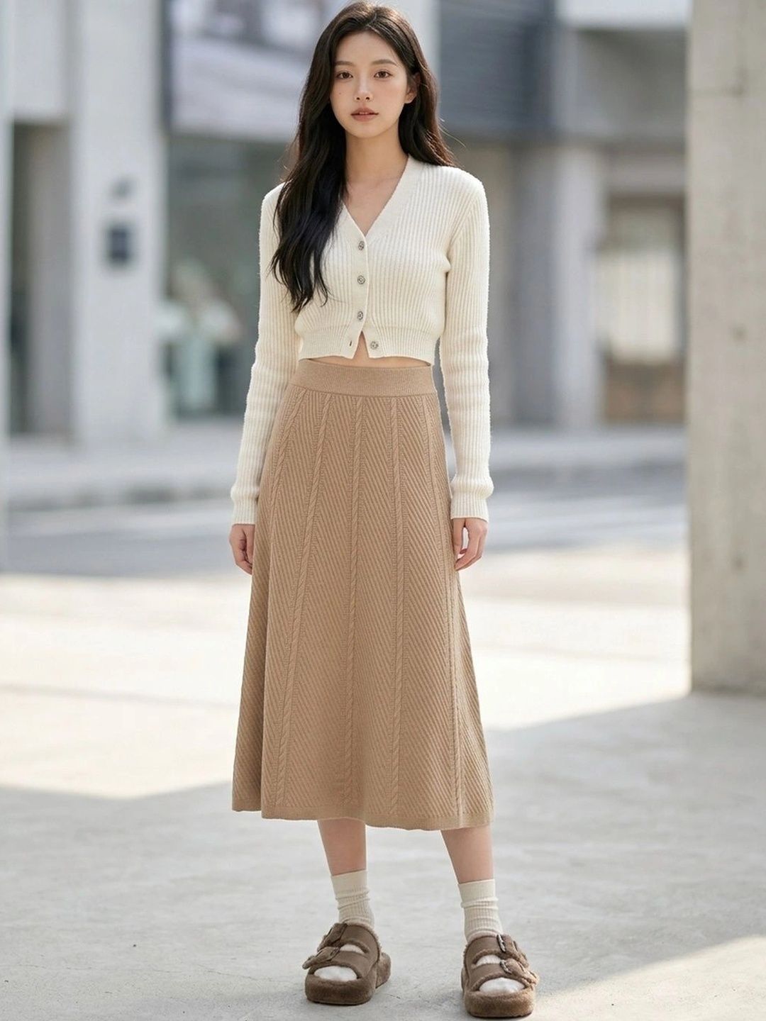 Suo Women Self Design Knits Midi A-Line Skirt-picture-35