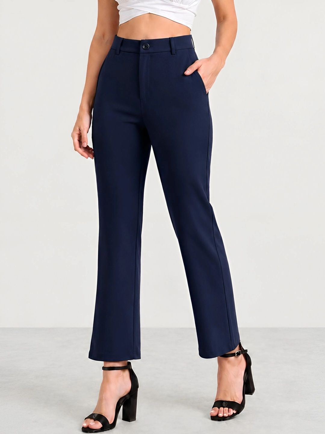 Mast & Harbour Women Tailored Tapered Fit High-Rise Trousers-picture-22