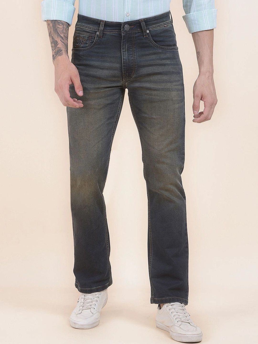 Cantabil Men Straight Fit Mid-Rise Low Distress Stretchable Jeans-picture-55