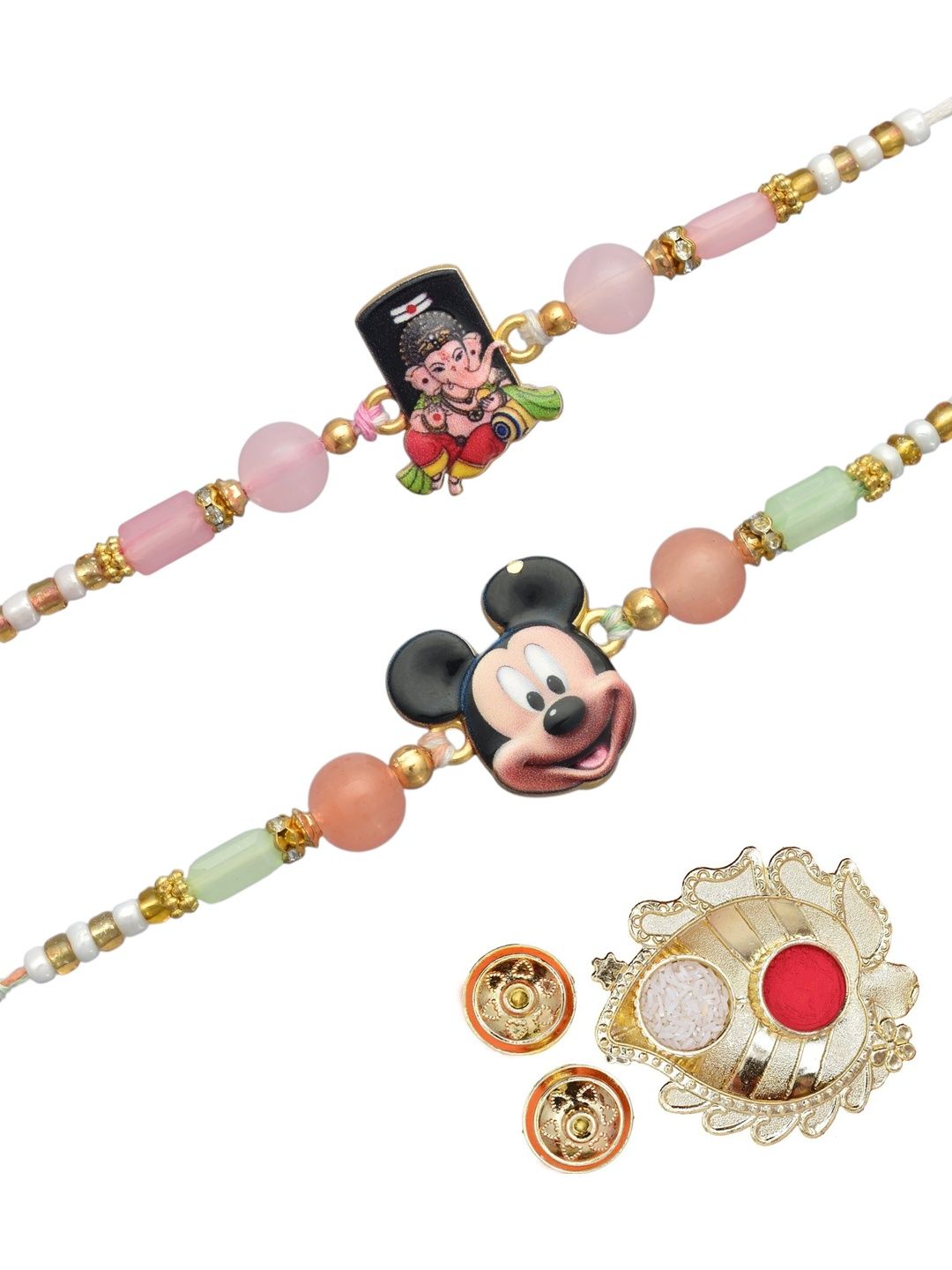 MEIRA JEWELLERY Set Of 2 Gold-Plated Rakhi Gift Set With Decorative Thaali & Greeting Card-picture-24