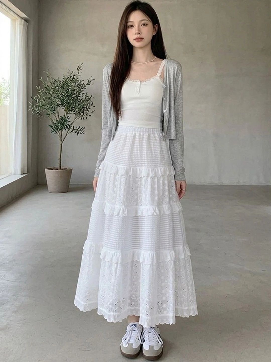 Suo Women Self Design Tiered Maxi A-Line Skirt-picture-29