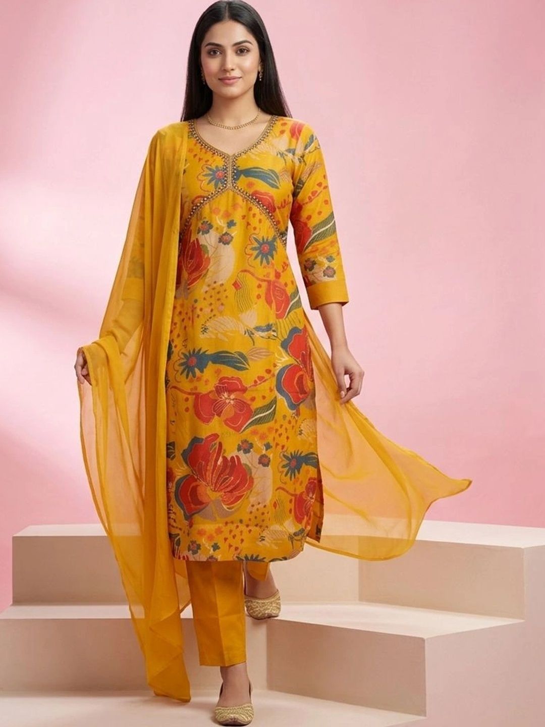gokurtis Floral Printed V-Neck Pure Cotton Kurti-picture-41