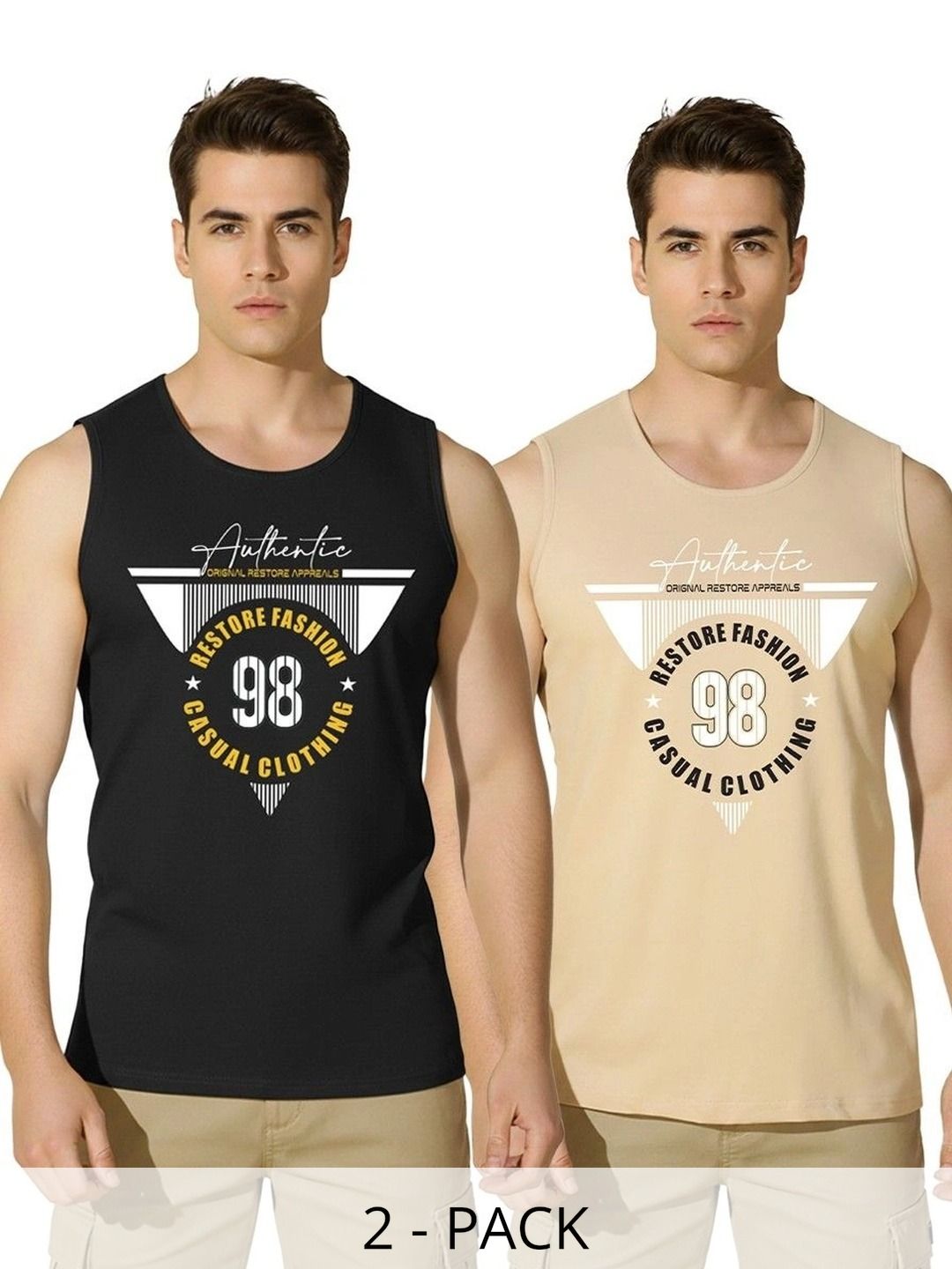 SKY HARBOAR Pack Of 2 Typography Printed Cotton Sleeveless Innerwear Vests-picture-55